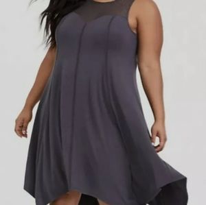 Torrid Grey Floral Jersey Trapeze Dress Sleeveless Handkerchief Hem 1